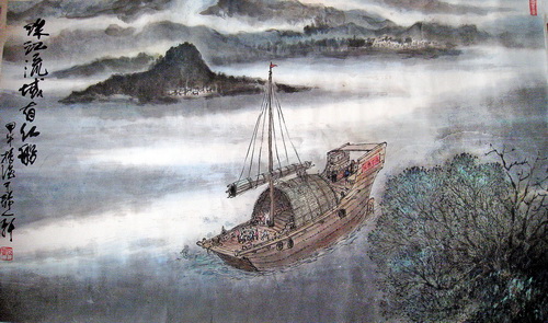 南湖红船 国画图片